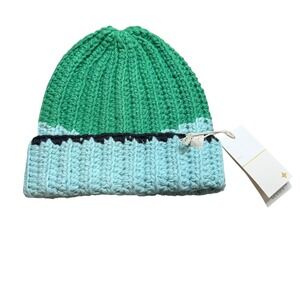 MERSEA Brightside Beanie Bonnet Knit Acrylic‎ Green Blue One Size NWT Boho